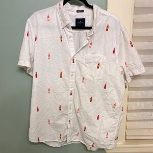 American Eagle Hot Sauce Print Button Up Shirt Size XXL White Short Sleeve
